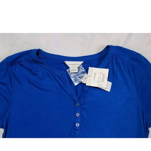 Liz Claiborne Luxury Blue Top Women's Large T-Shirt Rayon Poly Henley Tee NWT - Picture 6 of 7